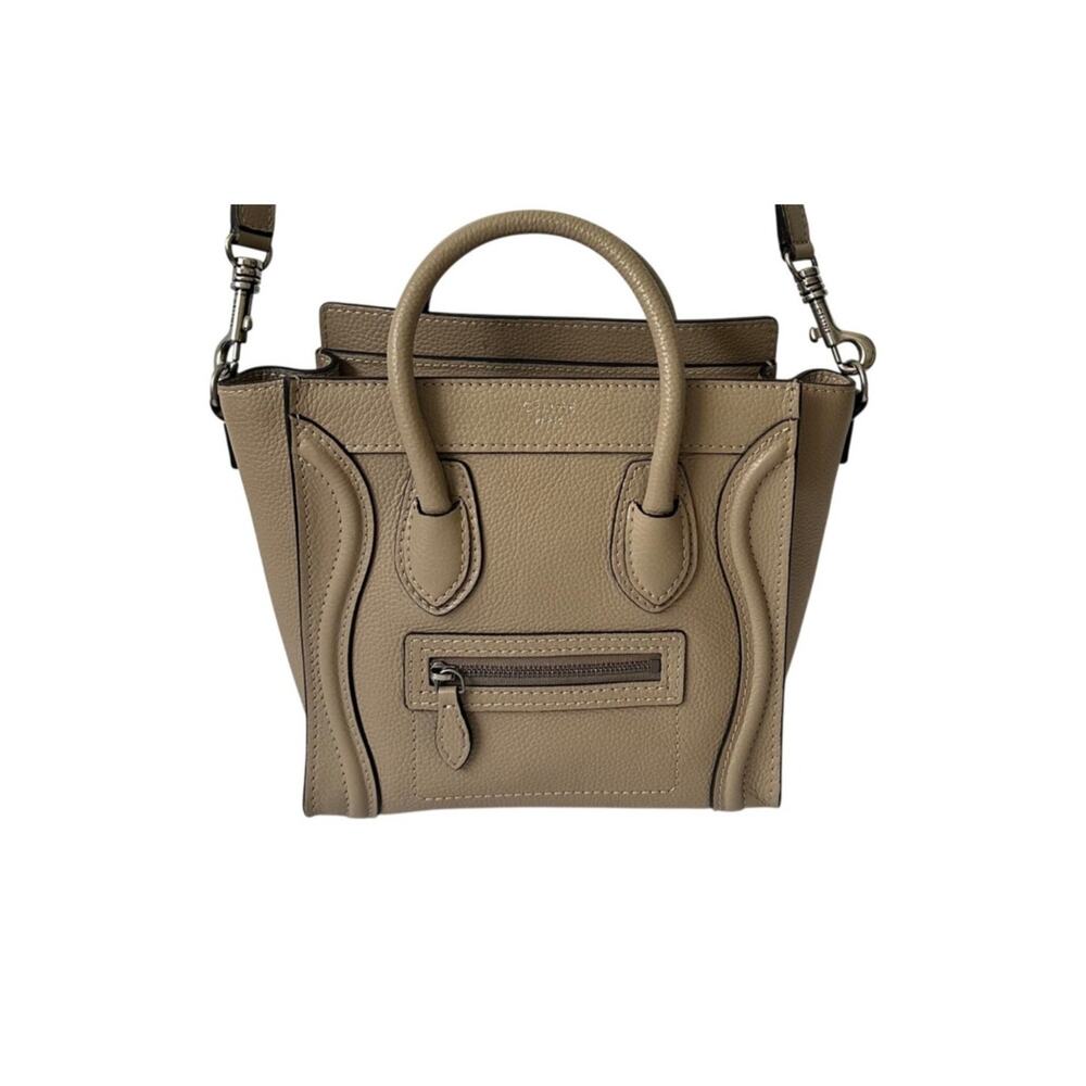Céline '12 Nano Luggage Drummed Leather Mini Tote Bag Taupe Authen Phoebe Philo